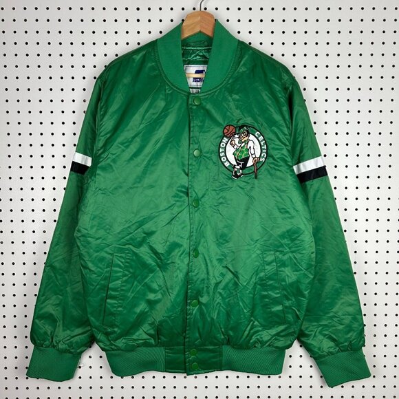 Boston Celtics Starter Jacket Size Medium Vintage 90s Green Satin Bomber NBA‎ - Picture 2 of 10